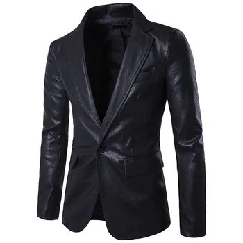 

Spring Autumn Plus Size Coat Men Solid Slim High End Black PU Jacket Male Long Sleeve Fashion Formal Outerwear Faux Leather Hot