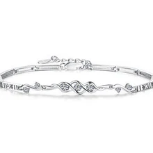 Anenjery высококлассные Ангел сердце 925 пробы серебряные ювелирные изделия для свадьбы фиолетовый прозрачный Кристалл Циркон Браслеты S-B21