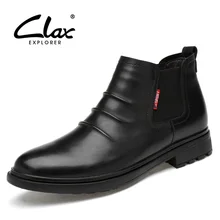 CLAX Chelsea Boots Men Casual Leather Shoe Male Autumn Genuine Leather Winter Boot Men's Boot Slip on Fur Warm Snow Shoe clax mens winter boot fur warm casual leather shoe male high top snow boots genuine leather plush work shoe plus size