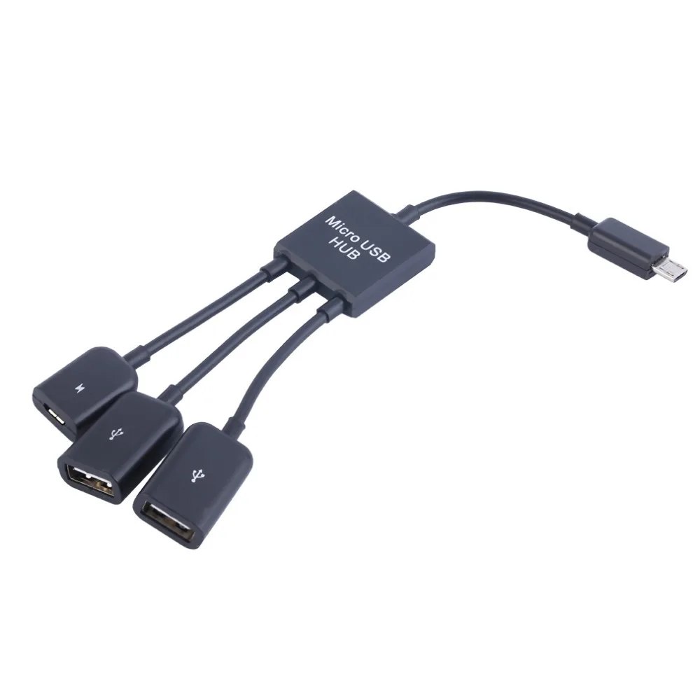3 в 1 Micro USB HUB мужской женский двойной USB 2,0 хост OTG Кабель-адаптер конвертер Extender универсальный для мобильных телефонов черный