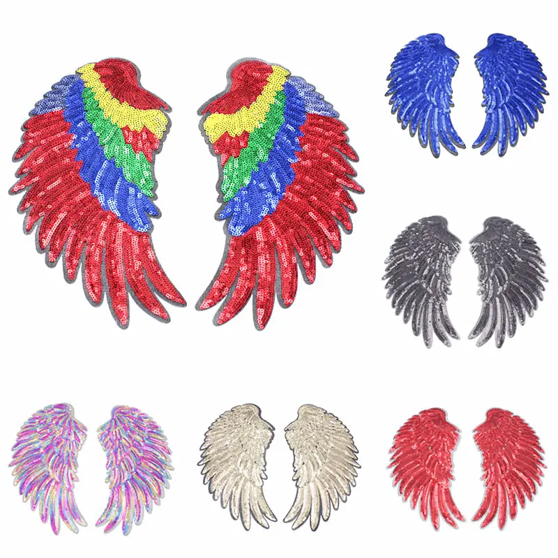 

1/pair Large Wing Iron On Patches For Clothing Summer Fabric Badge Sticker Clothes Jeans Washable Decoration Clothing Feather