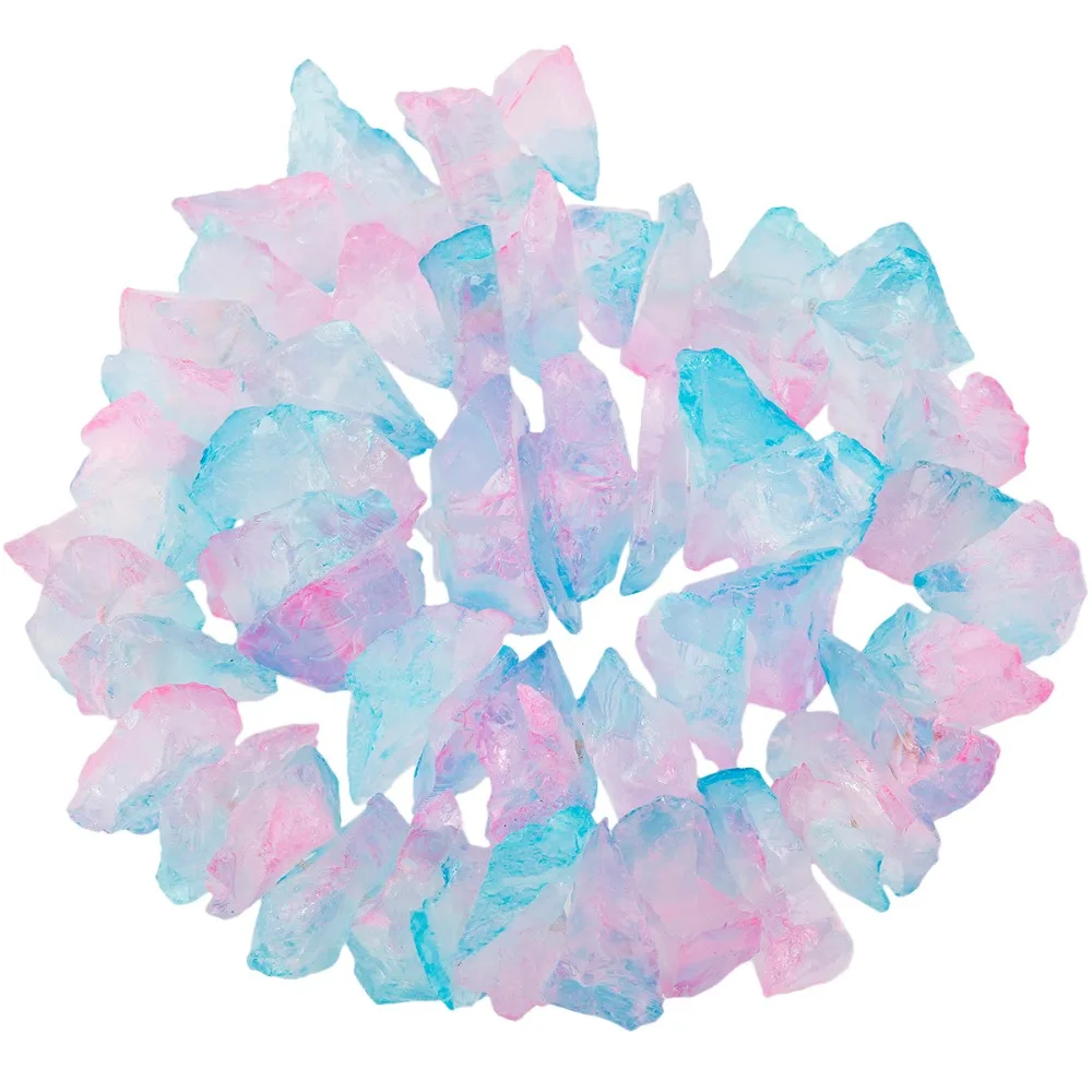 

TUMBEELLUWA Pink/Blue Titanium Quartz Crystal Rough Stone,Loose Bead for Jewelry Making,15 inches Strand Drilled