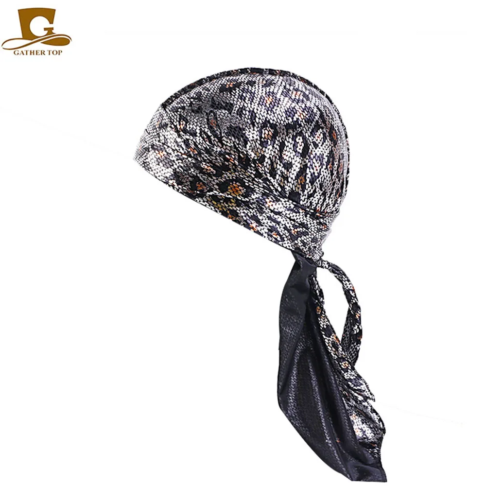 Роскошный рисунок под змеиную кожу дюраг для мужчин Do rag головной убор модная бандана головной убор - Цвет: Черный