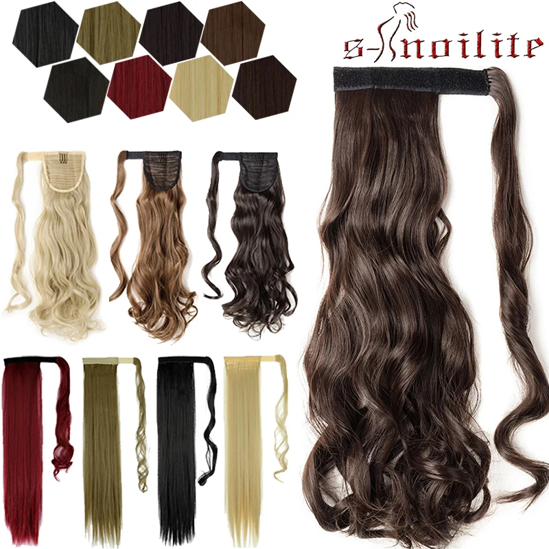 

s-noilite 24"26" Long Straight Hair Tail False Hair Ponytail Hairpiece Synthetic Hair Curly Pony Tail Hair Extensions for women