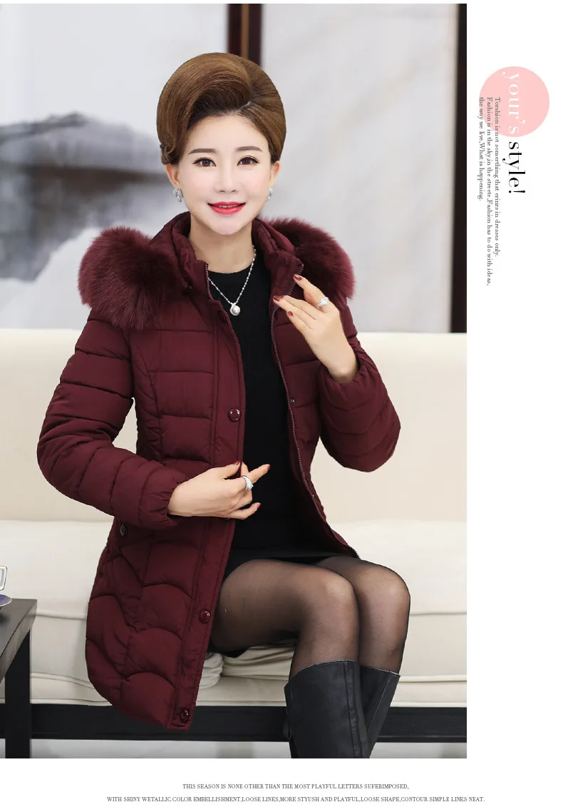Jacket Old Womens Winter Long Parka Cotton Padded Jackets Fake Fur Collar 2018 Korean Aged Ladies Thick Coat Plus Size 5XL CH598 (3)