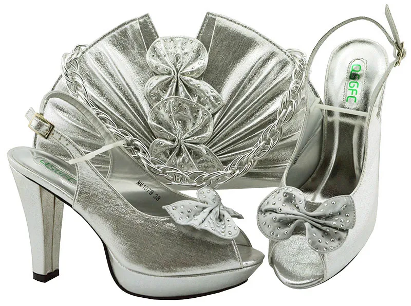 

Italian shoes and bag in silver color fashion new shoes and bag matchign set sandal shoes and clutches bag matching set SB8285-2