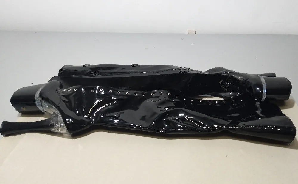 18cm high heels, high heel boots with square front, over the knee boots, buckle trim, sexy 7in high heel boots for women