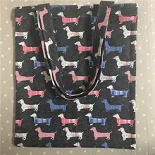 YILE хлопок холст Экологичная для шоппинга с ручкой через плечо сумка с принтом красочные собаки черные bsdr L501