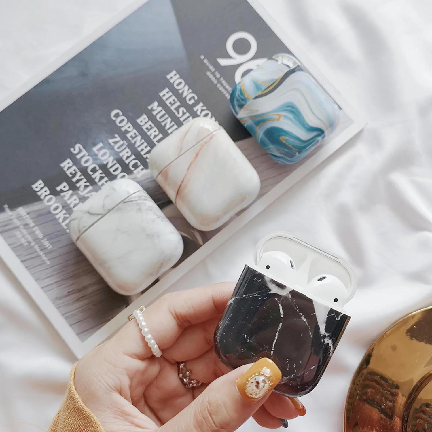 

Vococal Portable Marble Style Anti-Slip Hard Acrylic Protective Case Cover Holder Shell Skin for Apple AirPods 1 2 Air Pods