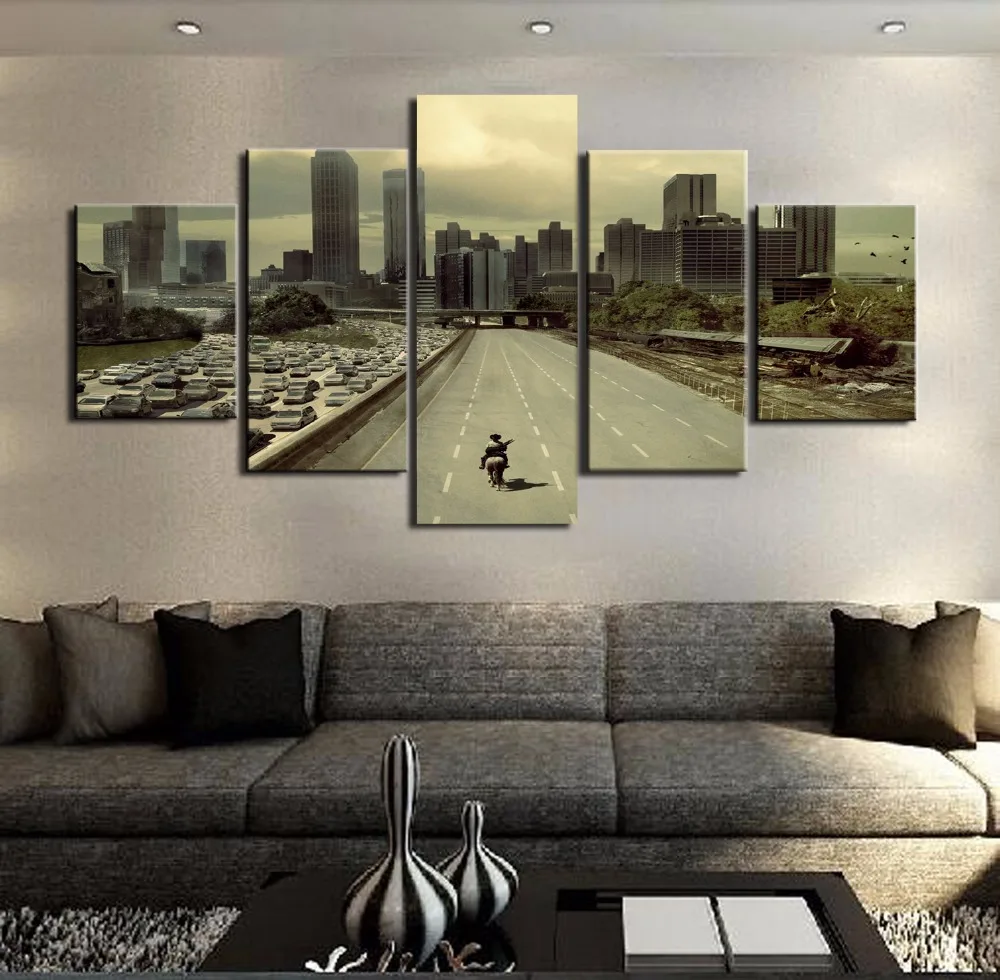 

Modular Pictures HD Printed Canvas Frame Painting Home Wall Art Photo Decor 5 Panels Movie Walking Dead Landscape Poster PENGDA