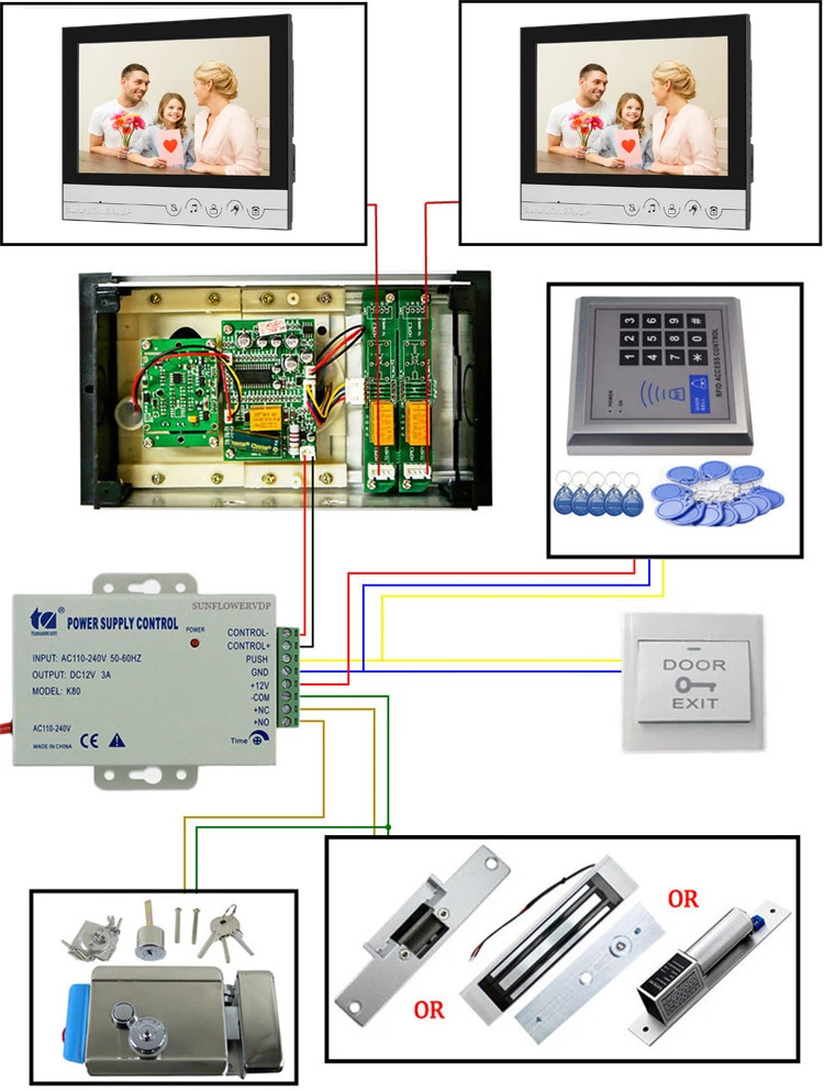 Клавиатура доступа 2 видео для квартир дверь панель ввода Цвет 7 "крытый монитор видео домофон с электронный дверной замок комплект