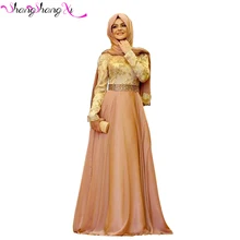 Chiffon Long Sleeve Muslim Prom Dress A Line Bow Purple Lace Dubai Moroccan Kaftan Hijab Evening Dresses Vestido De Festa KD009