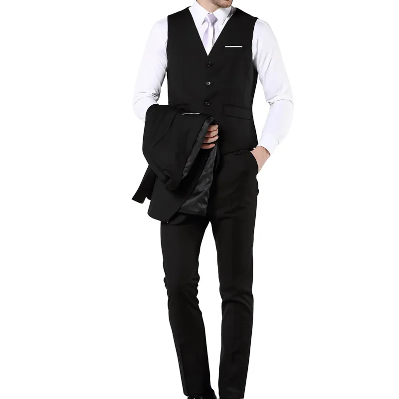 MOGU мужской костюм из 3 предметов(куртка+ жилет+ брюки), приталенный черный костюм, модные мужские костюмы, приталенные свадебные костюмы для мужчин на заказ