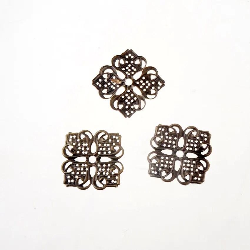 

Free shipping Retail 10Pcs Bronze Tone Filigree Square Flower Wraps Connectors Metal Crafts Gift Decoration DIY 35x35mm F1563