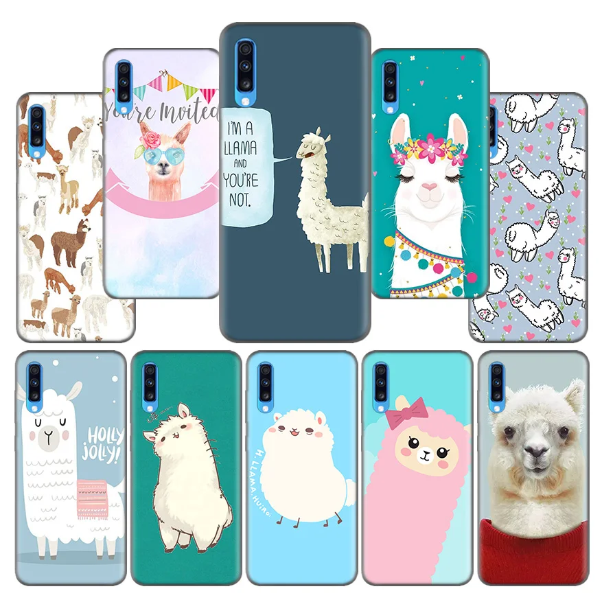

Cute Lama Alpaca Pattern Case Coque for Samsung Galaxy A10 A20 A30 A40 A50 A60 A70 A80 A20e A6 A8 A7 A9 Plus 2018 Black Shell