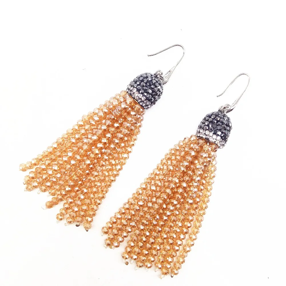 

8 models Vintage Color Crystal Beads Tassel Earrings Silver Glass Stone Cap Tassel Dangle Earrings Drop