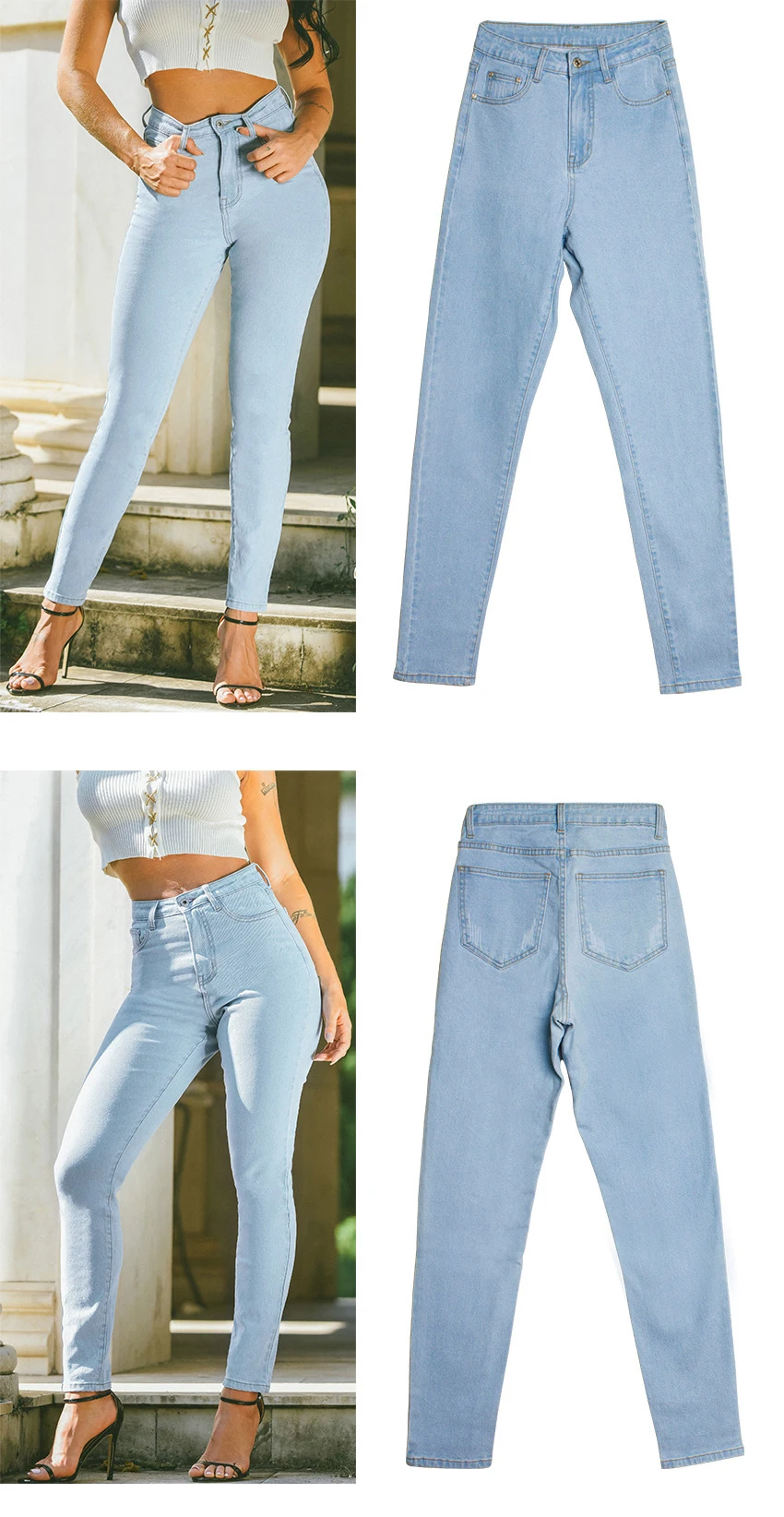 European and American autumn women's wear high waist slender stretch jeans pants pure color wash slim jeans (11)