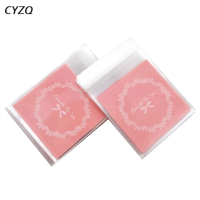100pcs 7cm OPP Cute Bow Design Cookie Baking Wedding Gift Packaging Bags Christmas Party Cookie Candy Self Adhesive Plastic Bag