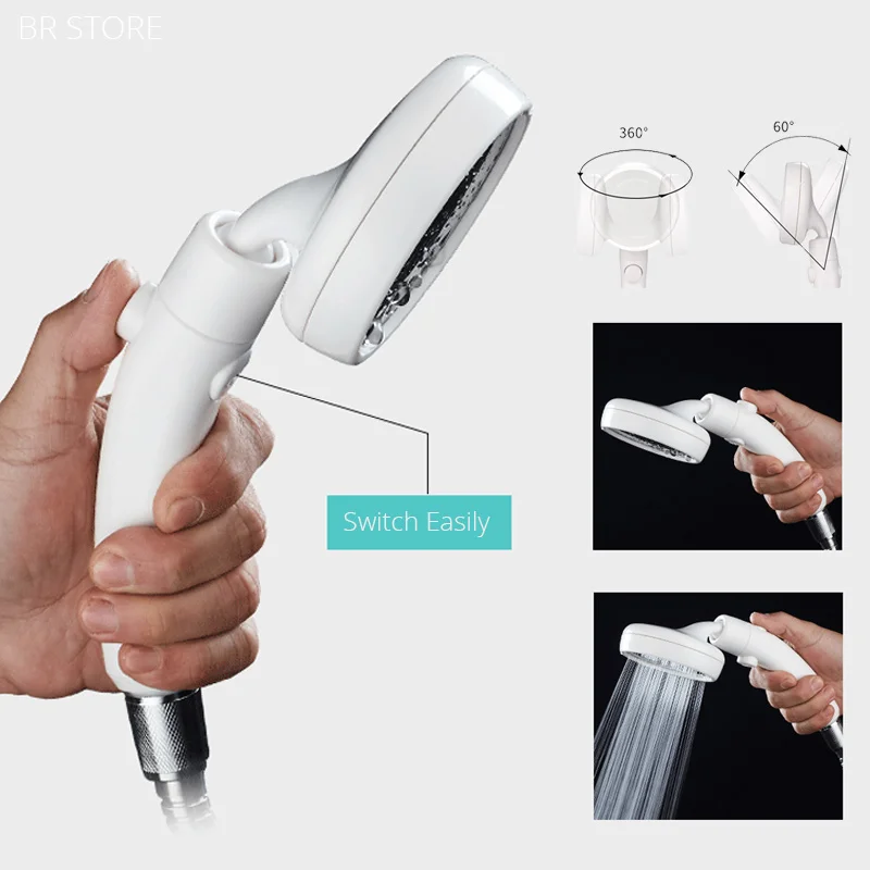 

High Pressure Rotatable Shower Head Pressurized Water Saving Handheld Stainless Steel Plate Panel with Switch Bathroom Nozzle