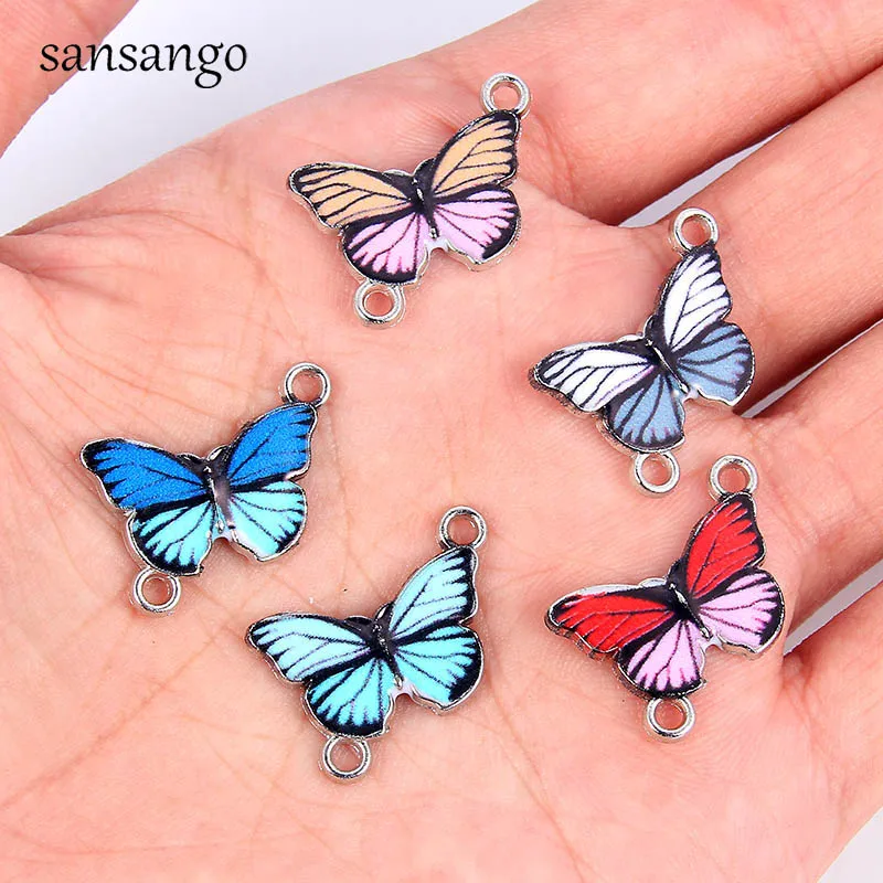 Fashion 2//5PCS 7 different color Butterfly Pendant beaded Jewelry DIY Findings