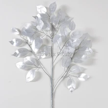60 шт. 55 см длина серебро Banyan шелк искусственный листья дерева ветка для свадьбы украшения дома офиса