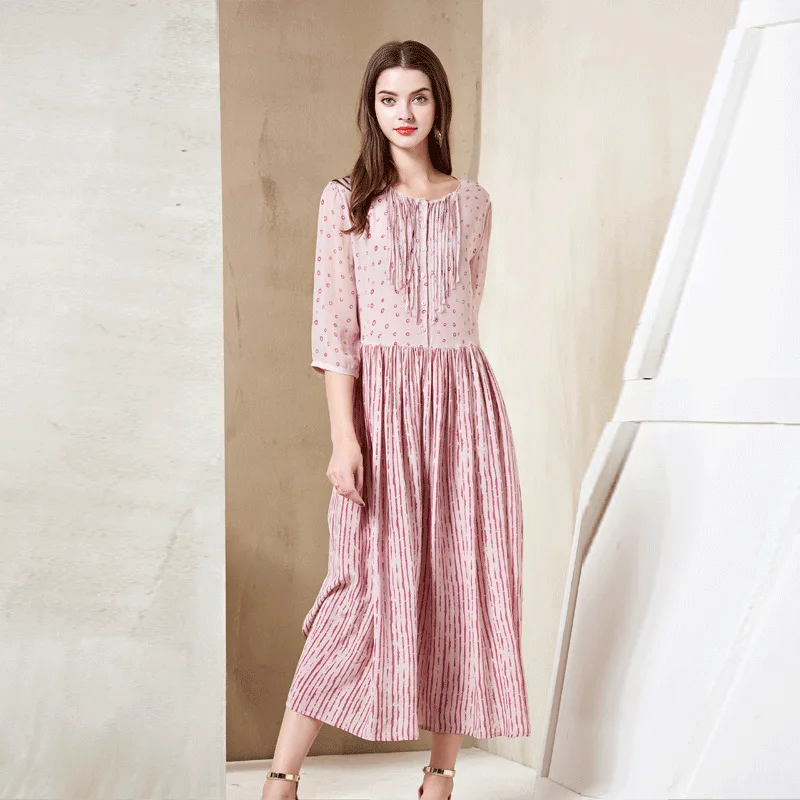 

floral silk dress tube maxi plus size women boho beach long dresses 2019 summer rockabilly robe Bohemia fem me sexy pink pleated