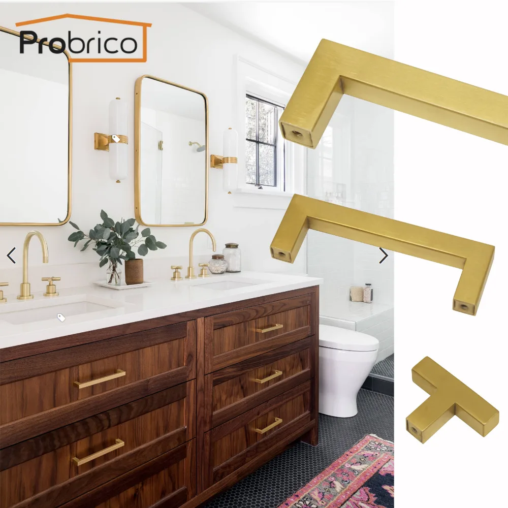 Probrico الفولاذ خزنة من الصلب درج التأثيرات الذهبي النحاس مقابض لقطع الأثاث أجهزة خزانة المطبخ أبواب الحمامات المقابض التأثيرات