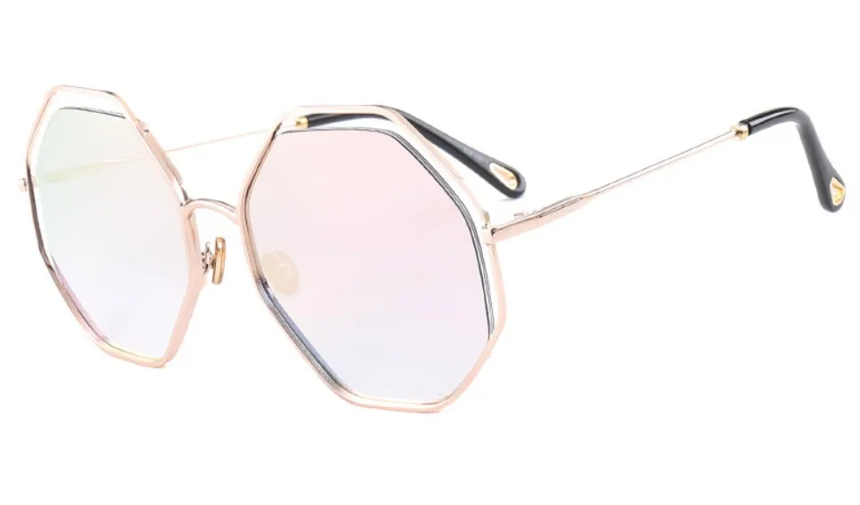 CCSPACE, металлическая леопардовая оправа, полигон, солнцезащитные очки для мужчин и женщин, восьмиугольные, Брендовые очки, дизайнерские, модные, мужские, женские, оттенки 45438 - Цвет линз: C4 babi pink