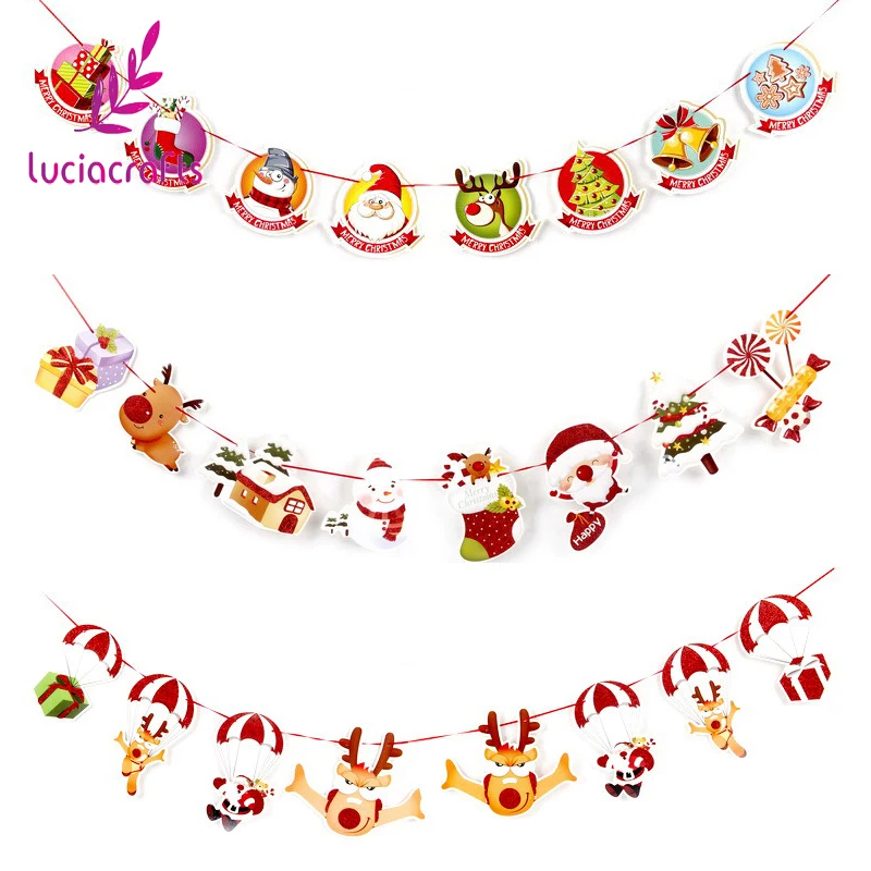 

Lucia Craft 1set/lot(8pcs) 2.5m Christmas Banners Pattern Garland Wall DIY Ornaments Xmas Party Decorations Supplies H0350