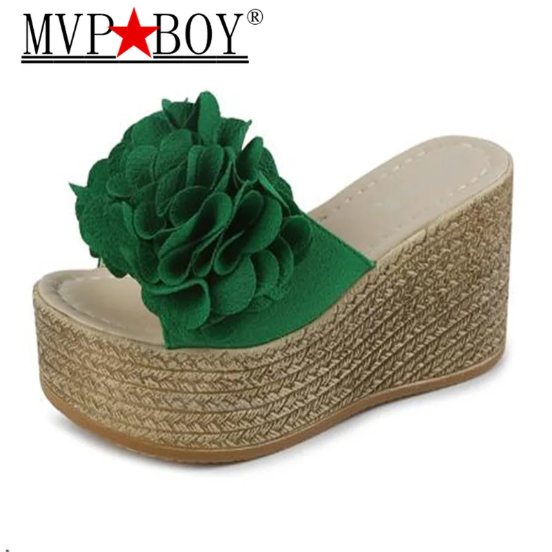 

Mvp Boy Women Fashion Flower Summer Slippers Wedges Flip Flops Platform Shoes zapatillas chinelo Eu Size 34-40 Beige Black Green
