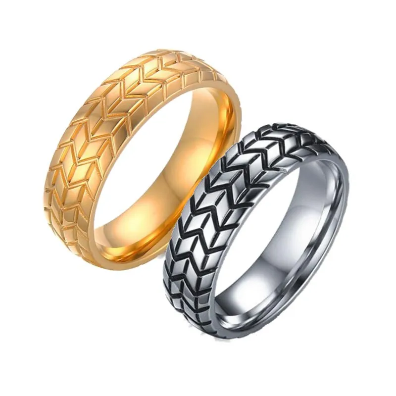 

2017 Hot Sale 6mm Stainless Steel Tire Grooved Ring Men Jewelry Rock Silver Gold Plated Punk Biker Rings Wedding Jewelry