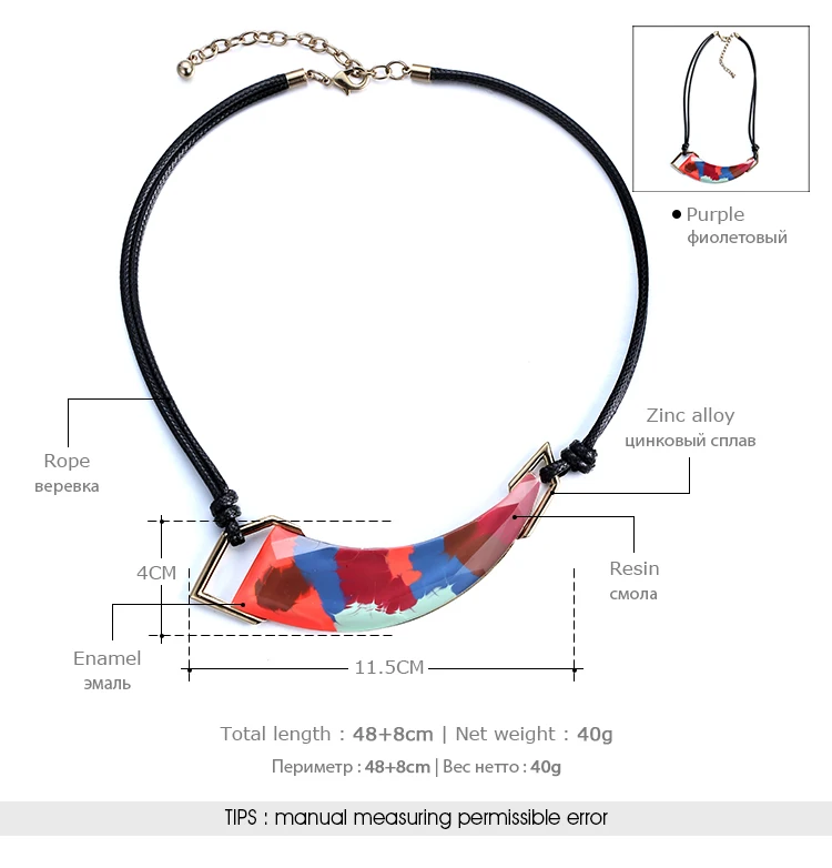 Geometric resin painted necklace black rope chokers necklaces new winter women trendy enamel statement necklace eManco