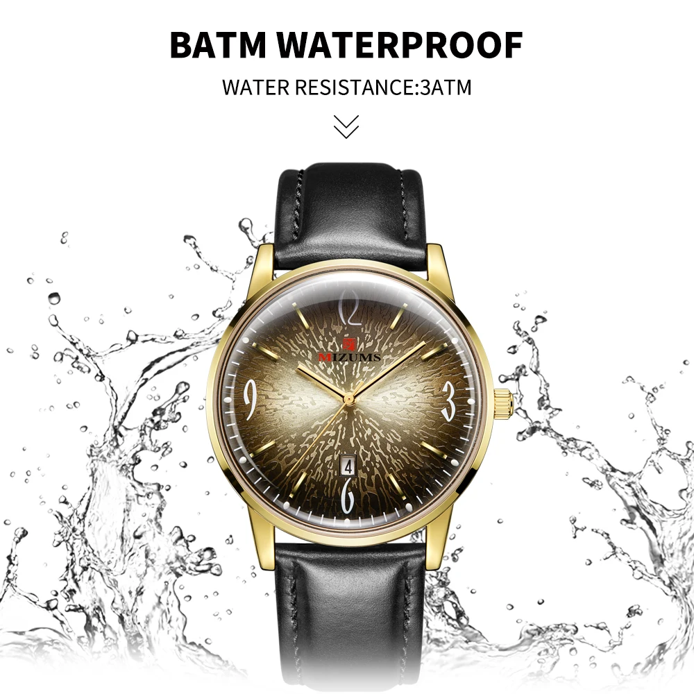 mizums Mens business Watches Top Brand Luxury soft leather Men Watch Waterproof Sport Watch Men Male Clock Man Wristwatch silver gold steel case creative design drop shipping (9)