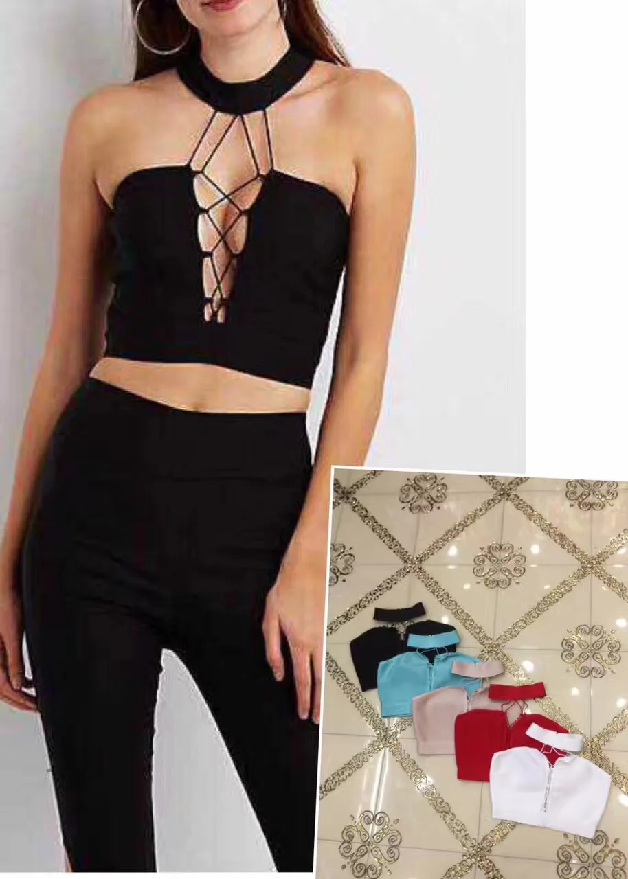 Bandage Top Women 2017 New Sexy Fashion White Knitted Rayon Bandage