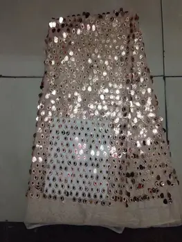 

Disc sequins 18mm sequins embroidered gold and silver round bright flowers, Nigerian bridal gown fabrics ZY0893