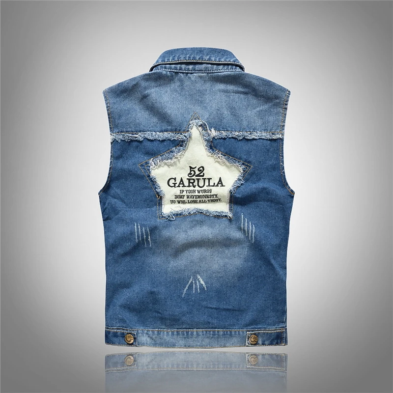 2019 high-grade Brand Vest Male Sleeveless cotton soft comfortable Jackets Hole Jeans Waistcoat 80s Vintage Men's Denim 6XL