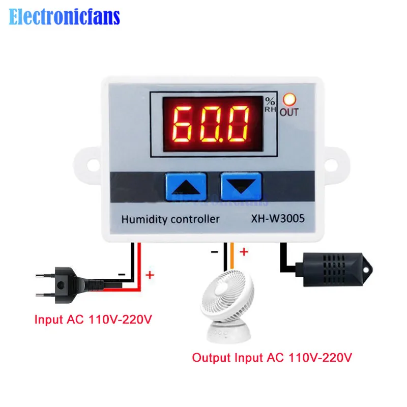 110 В переменного тока, 220 В, 12 В, 24 В, XH-W3005 W3005, цифровой регулятор влажности, гигрометр, переключатель контроля влажности, гигростат с датчиком влажности