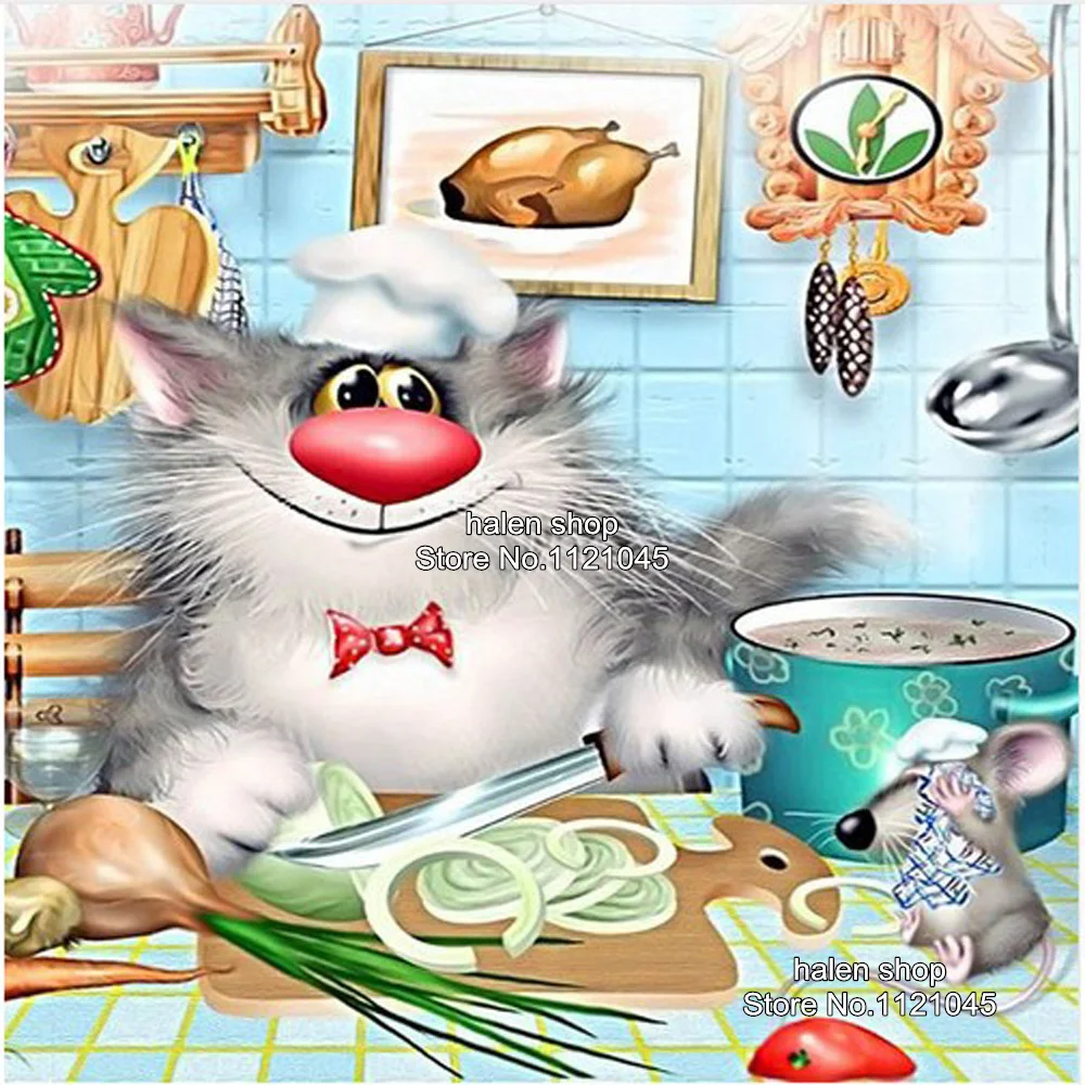 

DIY Diamond Painting Cross Stitch Kits Rhinestone Square Mosaic Crafts Handmade Diamond Embroidery Cartoon cat Wall Decor DF507