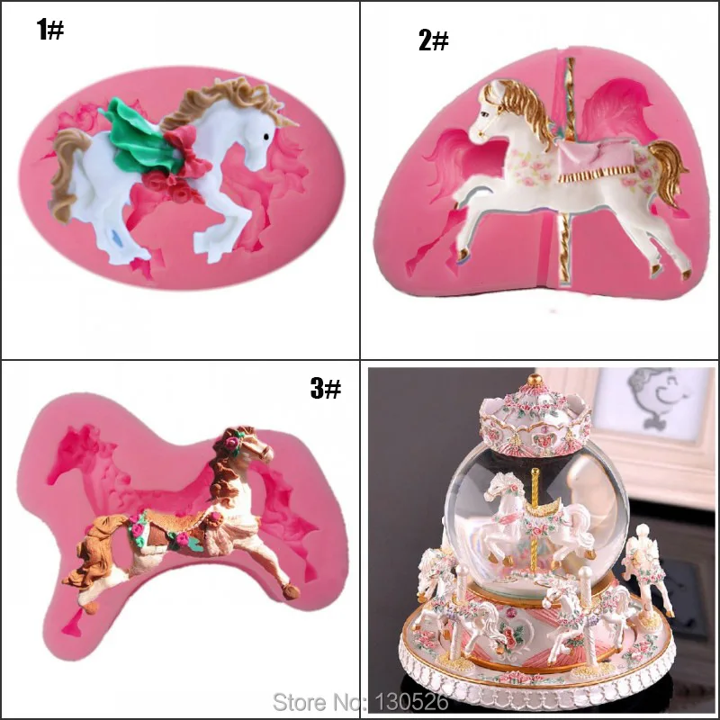 

3Pcs 3D Carousel Horse Silicone Fondant Mold Soap Cake Decor Baking Moulds cake decoration Bakeware tools kitchen Accessories