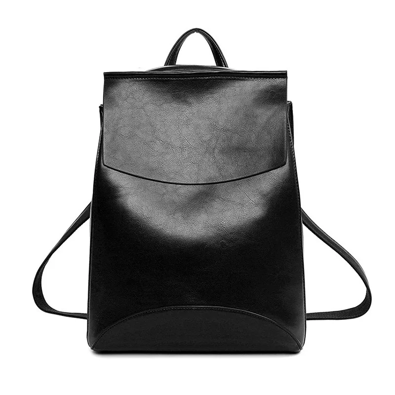 Women Vintage Oil Leather backpack teenage girl school bags Feminine Casual style