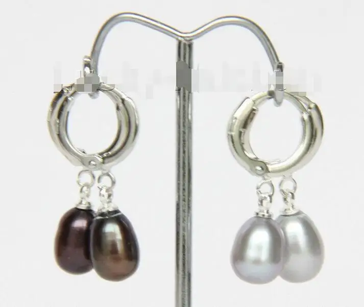 

Wholesale price 16new ^^^^ Genuine 2piece 8X10mm drip Dangle black gray pearls Earrings j9614
