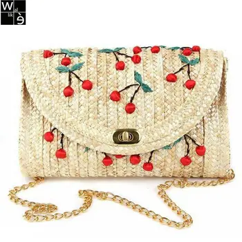 

Wallike 2017 New Summer Women Straw Weave Woven Bag Ethnic Woman Shoulder Bag Straw Strawberry Design Knitting Messenger Bags