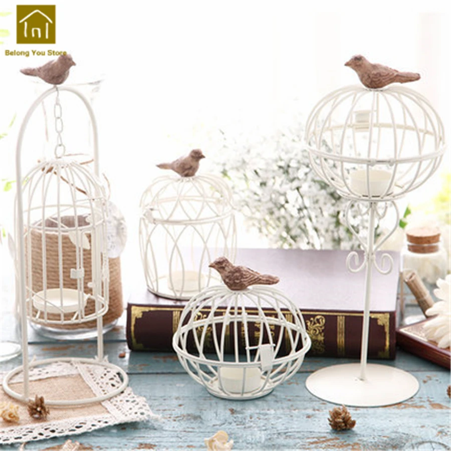 

Bird Cage Candle Holder Table Lantern Wedding Decoration Bar Tea Light Metal White Candlestick Candle Holder Modern JKL069