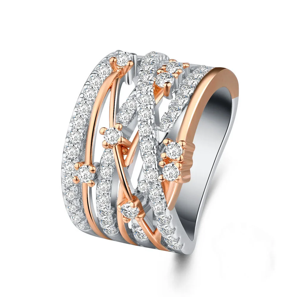 Новая мода 925 пробы Серебряный двойной цвет кристалл бесконечность кольца микро инкрустированный крест кольца для женщин кубический циркон CZ кольца