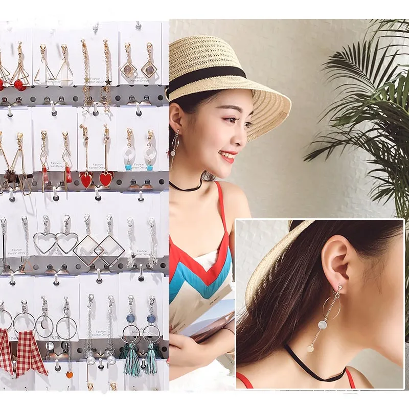 

GRACE JUN Clip on Earrings No Pierced for Women Popular Long Star Triangle Circle Heart Tassel Screw Clip Earrings Not Allergy