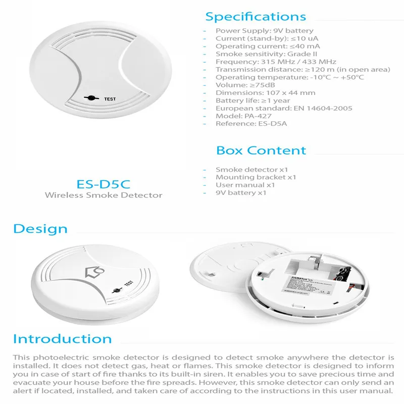 Smarsecur Wireless Fire Protection Smoke Detector Portable Alarm Sensors For G90B plus S4 GSM Home Security Alarm System smoke fire detector alarm