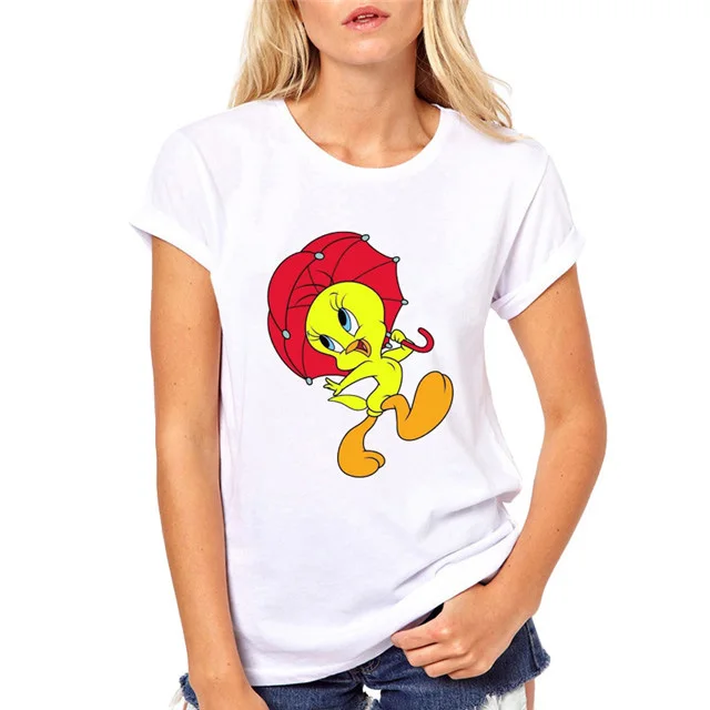 2019 Мода Looney tung птичка Твити мультфильм печати футболки женские летние Милая