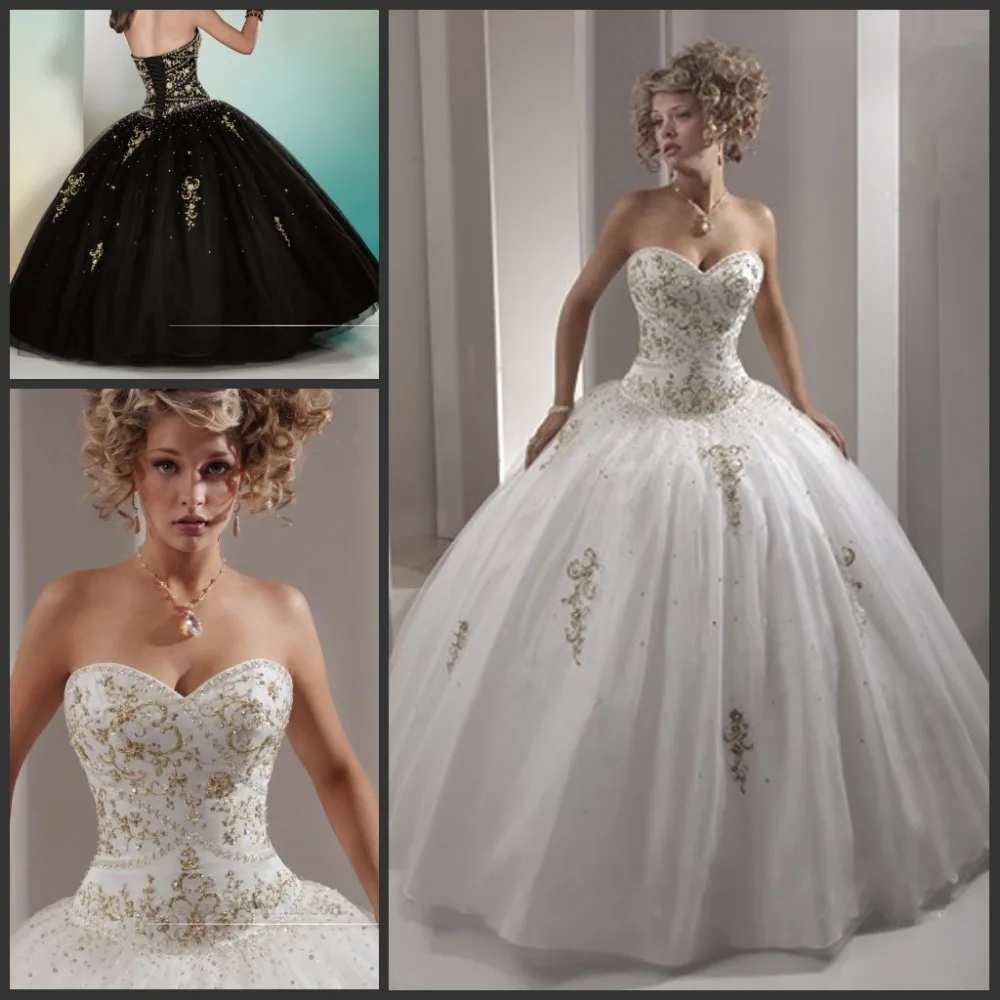 Buy 2017 Cheap White Ball Gown Prom Dresses with Gold