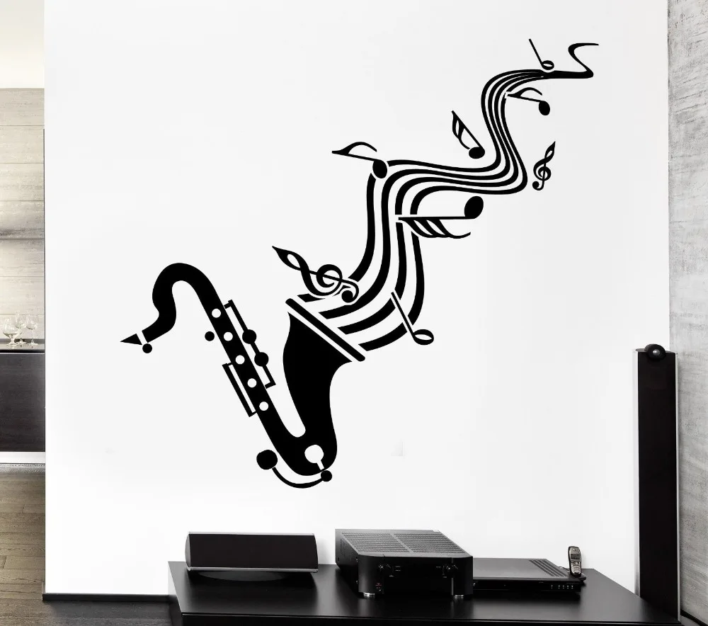 Jazz Music Saxophone Decal Headphones Wall Decals Home Decor Europe Clic Car Styling Removable Waterproof Wall Stickers Vinyl Interior Home Decor Living Room Wallpaper Decoration Cr12