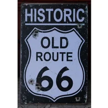 Старинный старый путь 66 выветренный металлический оловянный гаражный знак бар пулевые отверстия настенный Декор 20x30 см